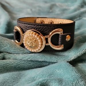 ☆ For Lisa ☆ Upcycled Chanel Button Leather Cuff Bracelet